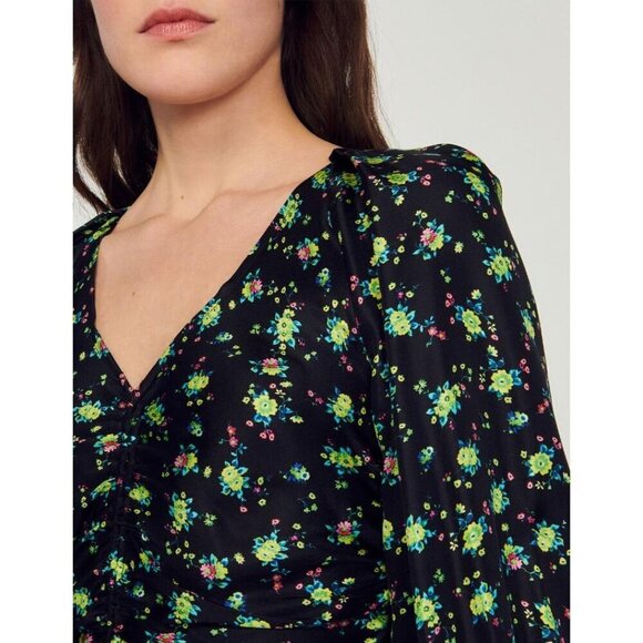 NWT Sandro Ruched Mini Novalee V Neck Floral Dress Size 34 XS Slim Fit MSRP $415 - Picture 8 of 9